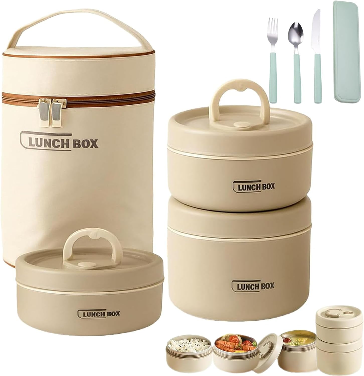 Portable Insulated Lunch Container Set, 2/3/4 Tier Separate Stackable Stainless Steel Lunch Container with Insulated Lunchs Bag, Bento Box Hot Food Lunch Containers to Microwave