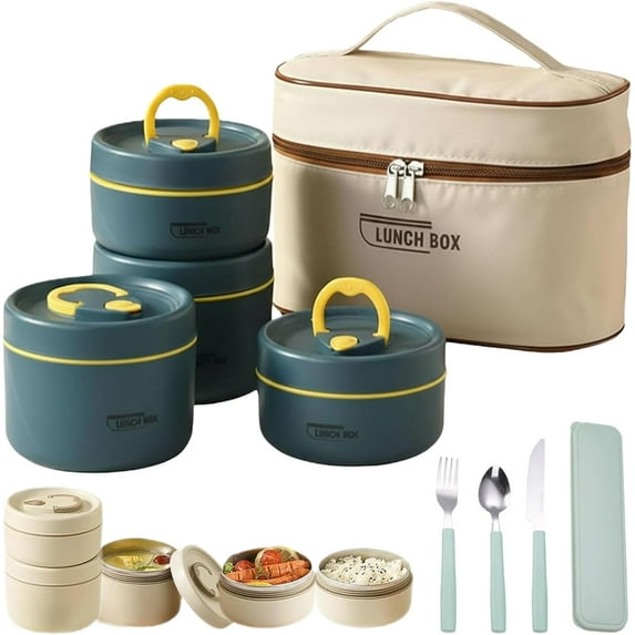 Portable Insulated Lunch Container Set, 2/3/4 Tier Separate Stackable Stainless Steel Lunch Container with Insulated Lunchs Bag, Bento Box Hot Food Lunch Containers to Microwave
