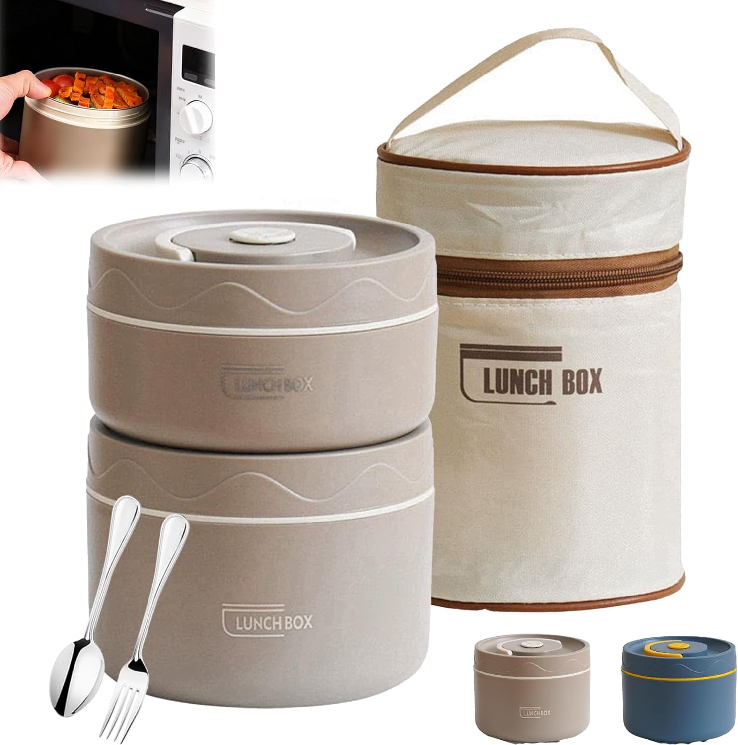 Portable Insulated Lunch Container Set, 3-In-1 Stackable Lunch Boxes & 1 Insulated Bag, Bento Box Adult Box Set, for Microwave Safe, Authentic Flavors & Locking in Freshness (2pcBrown)