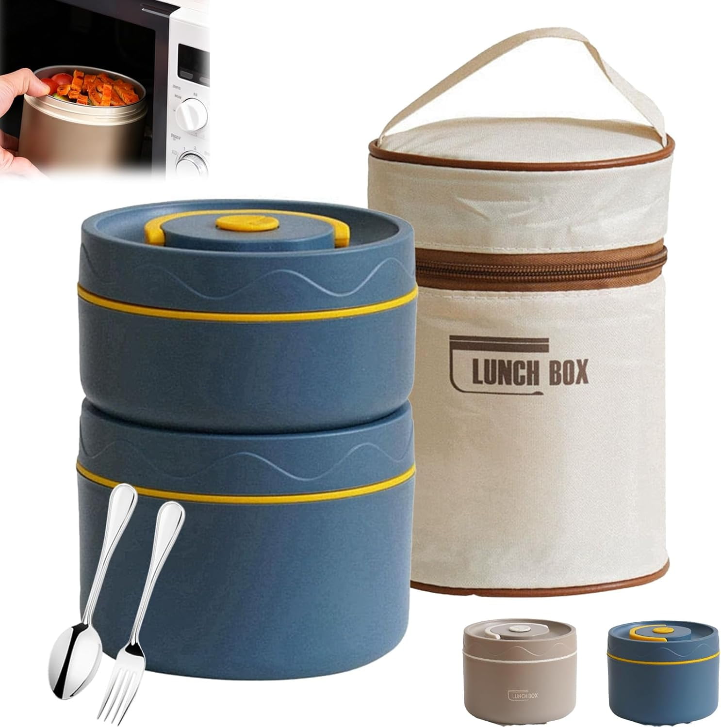 Portable Insulated Lunch Container Set, 3-In-1 Stackable Lunch Boxes & 1 Insulated Bag, Bento Box Adult Box Set, for Microwave Safe, Authentic Flavors & Locking in Freshness (2pcBlue)
