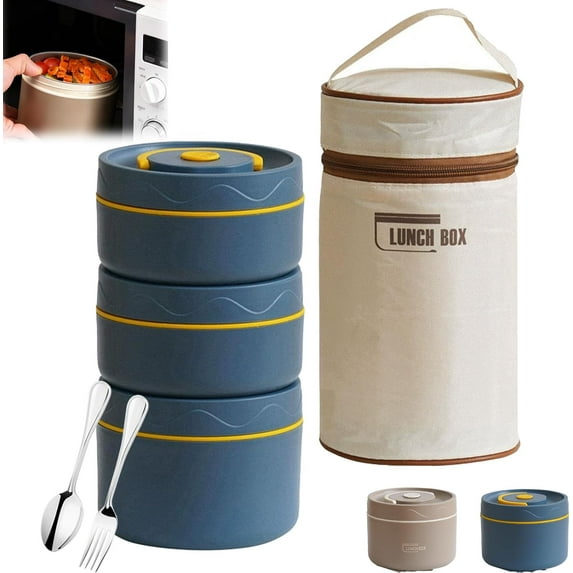 Portable Insulated Lunch Container Set, 3-In-1 Stackable Lunch Boxes & 1 Insulated Bag, Bento Box Adult Box Set, for Microwave Safe, Authentic Flavors & Locking in Freshness (3pcBlue)