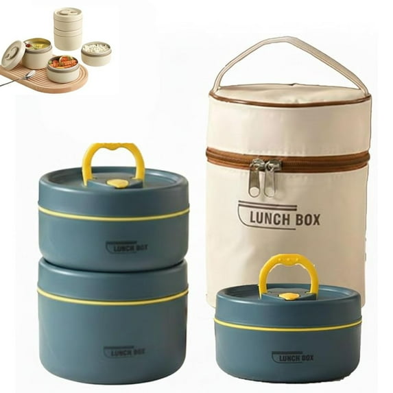 Portable Insulated Lunch Container Set, 3 Tier Microwave Safe Separate Stackable Stainless Steel Lunch Container, Hot Food Lunch Containers, Unisex, for Work Picnics Camping (3 Tier,Blue)