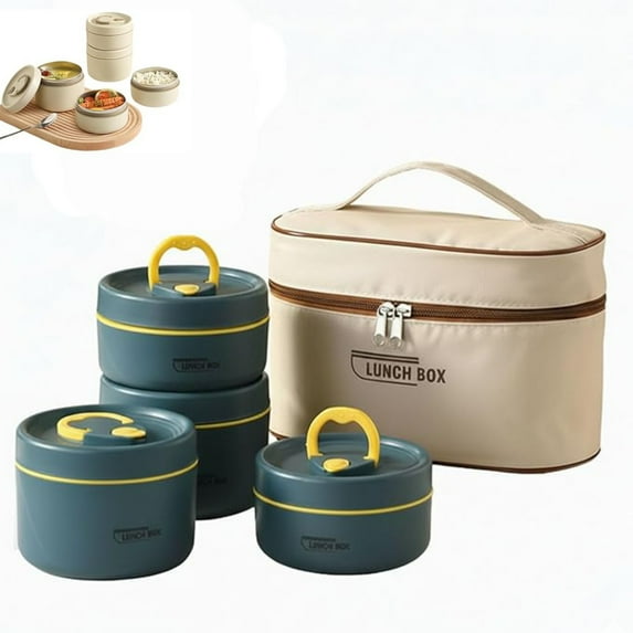 Portable Insulated Lunch Container Set, 4 Tier Microwave Safe Separate Stackable Stainless Steel Lunch Container, Hot Food Lunch Containers, Unisex, for Work Picnics Camping (4 Tier,Blue)