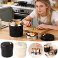 thumbnail image 1 of Portable Insulated Lunch Container Set for Adult, 1.2L Stackable 304 Stainless Steel Bento Box for Hot Food With 3 Compartments&Foldable Spoon （White）, 1 of 7