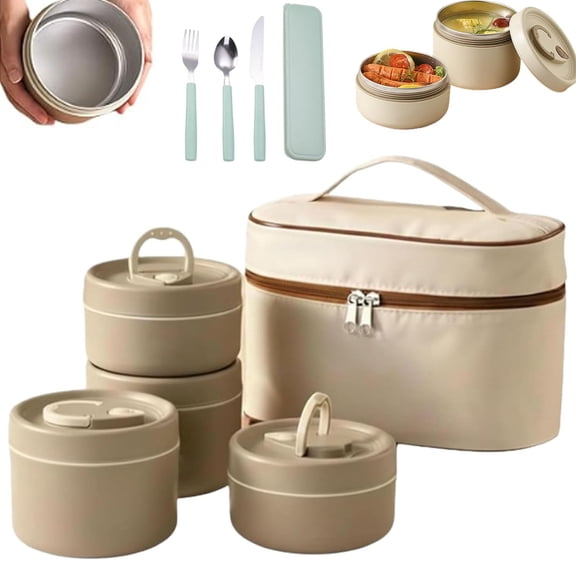 Portable Insulated Lunch Container Set, Separate Stackable Thermal Food Container, 2026 Upgraded Stainless Steel Lunch Container, For Work Picnics Camping(Brown 4-Tier)