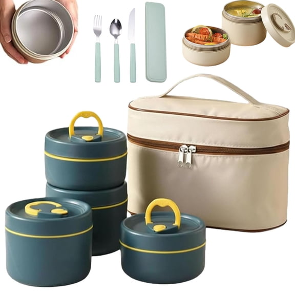 Portable Insulated Lunch Container Set, Separate Stackable Thermal Food Container, 2026 Upgraded Stainless Steel Lunch Container, For Work Picnics Camping(Green 4-Tier)