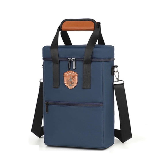 Portable Insulated Wine Cooler Bag - Leakproof Travel Tote with Shockproof Padding for Wine Bottles, Ideal for Picnics, Camping, and Outdoor Adventures Navy