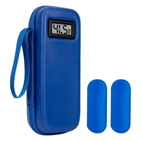 Portable Insulin Cooler Travel Case with Digital Temperature Display and Two Ice Packs for Medication Storage and Transport