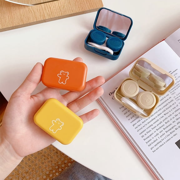 Portable Integrated Contact Lens Storage Box, Slim Compact Body, Exquisite Simple Appearance, Convenient Care Container for Daily Eyewear Keeping and Short-distance Travel Outings, A-Orange