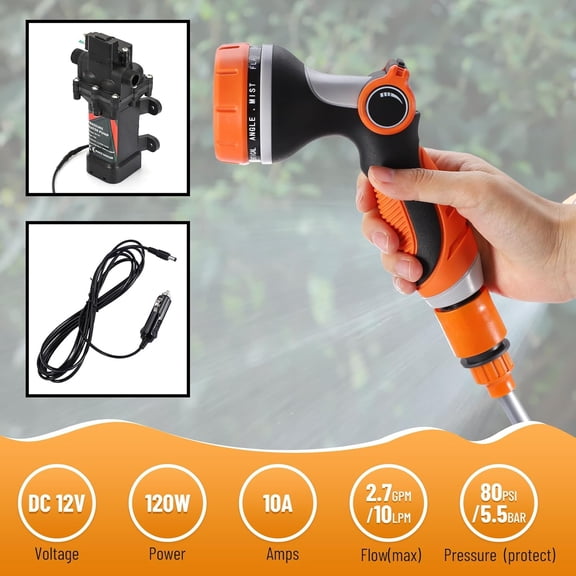 Portable Intelligent Electric Pressure Washer Pump 120W 80PSI 12V Portable Pressure Powerful Washing Kit for Home, Car, Garden, Projects