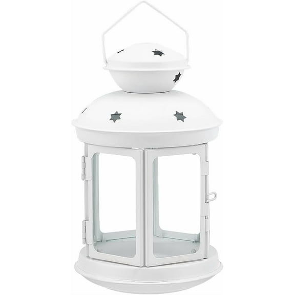 Portable Iron Candle Holder with Clear Glass Window Vintage Lantern with Hollow Star White 11.9x18.5cm Hole: 65x35mm Inner Diameter: 8.7x8.5cm
