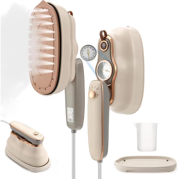 Portable Ironing Machine, Foldable Wet Dry Dual-Purpose Large Panel Steam Iron, 180  Rotating Handle High-Power Hanging Iron Machine without Selecting Fabrics or Occasions (Beige)