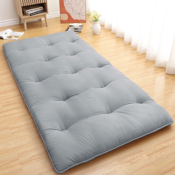 Portable Japanese Floor Futon Mattress, Twin Size Convertible Roll-Up Tatami Sleeping Pad for Camping, Dorm, Guest Room, RV, Kids - Light Gray, TWIN (99×203cm) USA