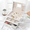 thumbnail image 1 of Portable Jewelry Box Built-in Mirror, Jewelry Storage Organizer with Key, 3 Layer Medium Size Ring Necklace Leather Travel Jewelry Case, Ideal Gift Perfect for Wife Women Girlfriend Girls, White, 1 of 10
