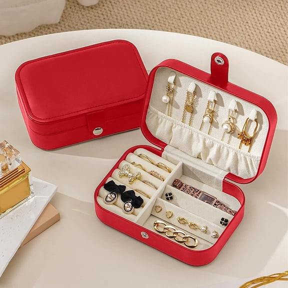 Portable Jewelry Box for Women Girls, Display Storage Organizer Earrings Ring Necklace Leather Travel Jewelry Case