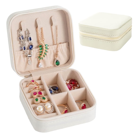 Portable Jewelry Box with Mirror for Women Girls, Small Travel PU Leather Jewelry Organizer, Earrings Ring Necklace Mini Display Storage Case