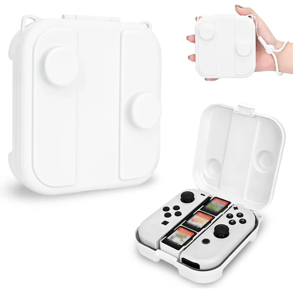 Portable Storage Case for Nintendo Switch/OLED, Cat Hook Design, Protective Travel Carrying Box With Game Card Slots And Lanyard - Compatible With Joy-Con-White