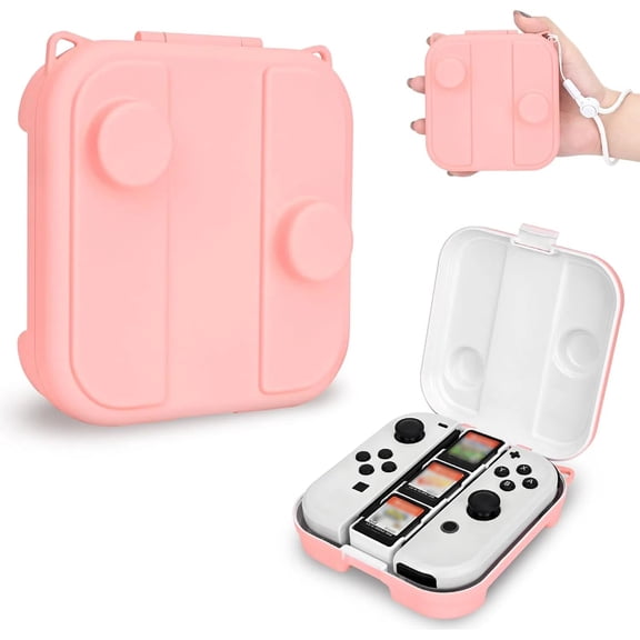 Portable Storage Case for Nintendo Switch/OLED, Cat Hook Design, Protective Travel Carrying Box With Game Card Slots And Lanyard - Compatible With Joy-Con-Pink