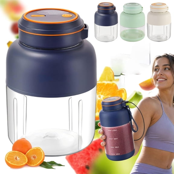 Portable Juicer Blender Cup Cordless Rechargeable Personal Blender with Stainless Steel Blades One-Touch Operation for Smoothies Shakes Gym Travel Office Use,Dark Blue-1300ml