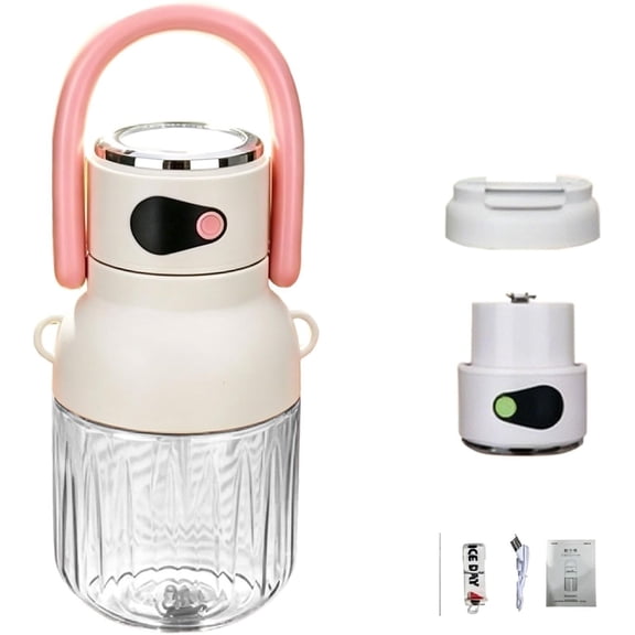 Portable Juicer Blender, USB Rechargeable Hand Blender with Lid and Handle for Travel Kitchen Gym-pink