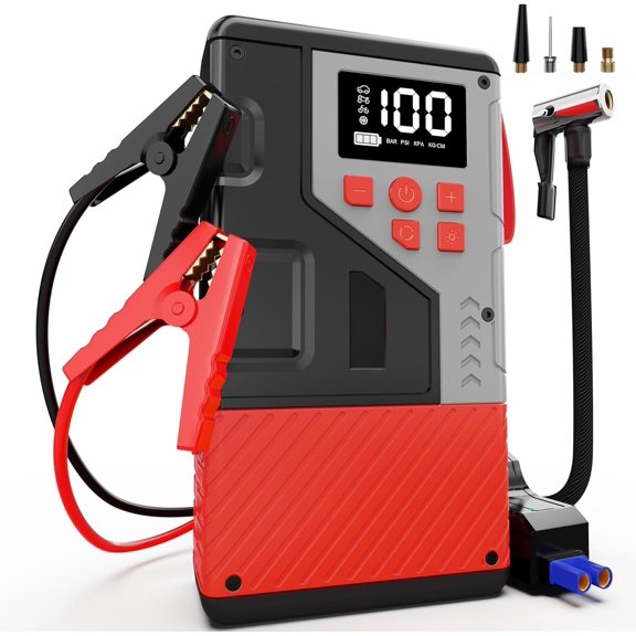 Portable Jump Starter with Air Compressor for ,3000A and 150 PSI Max,for 12L Gas & 10L Engines,LCD Display,LED Light