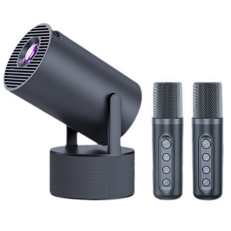 Portable KTV Mini Projector, 720P Native Resolution Home Theater Karaoke Projector with Dual 10W Speakers & 2 Microphones, Android 11, WiFi 6 (2.4G/5G) & Bluetooth 5.0, 160 ANSI Lumens, 40-130 Inch D