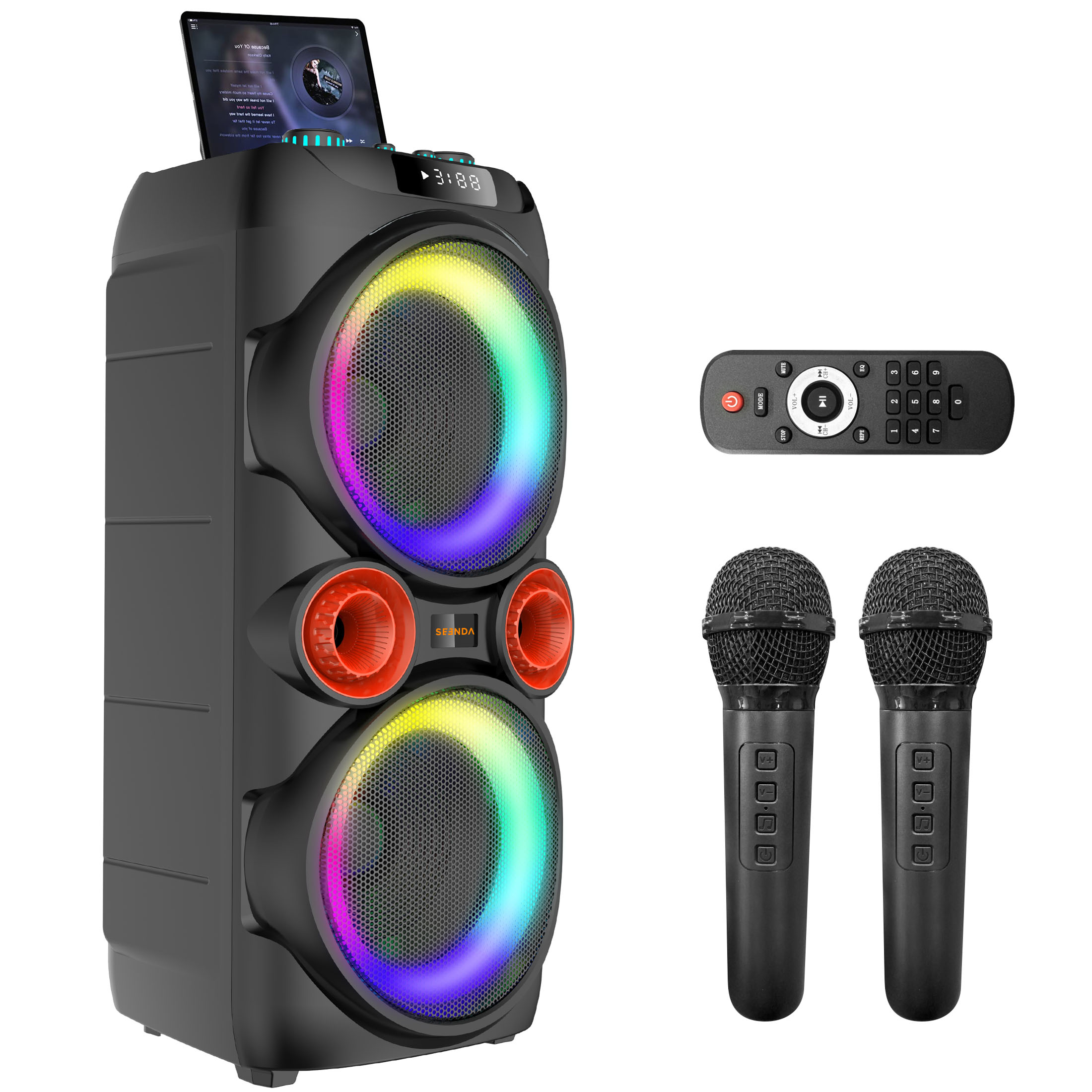 Portable Karaoke Machine with 2 Wireless Microphones, HiFi Sound