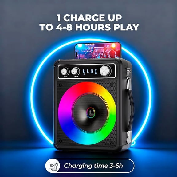 Portable Karaoke Machine, Bluetooth Speaker with 2 Wireless Microphones & LED Lights, All-in-One PA System Supports FM/AUX/USB/TF, Perfect for Home Party Adults & Kids