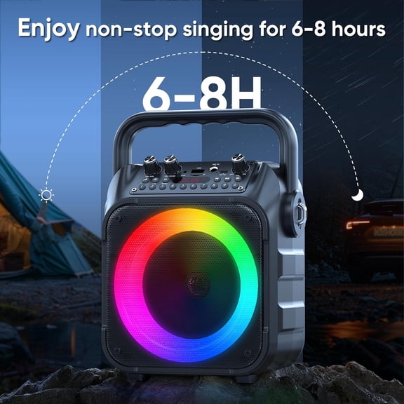 Portable Karaoke Machine, Bluetooth Speaker with 2 Wireless Microphones & Party Lights, PA System Supports USB/TF/REC/FM/AUX, Fun Singing System for Home, Adults & Kids