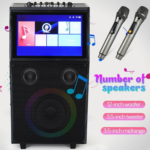Portable Karaoke Machine, with 2 Wireless Microphones, Display & LED Display Screen