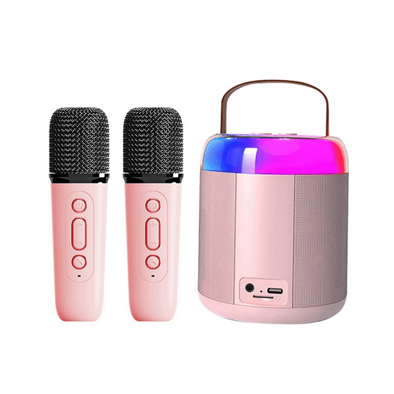 Portable Karaoke Machine Y2 KTV Bluetooth System Wireless Dual Microphone High-Fidelity Stereo Sound Pink