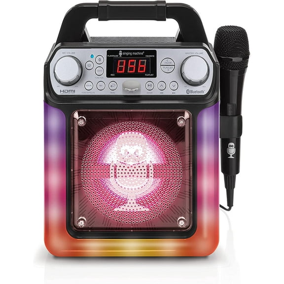 Portable Karaoke Machine with Wired Microphone, Bluetooth, LED Lights - For Adults & Kids
