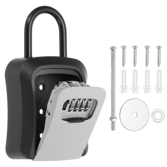 Portable Key Lock Box, 4 Digit Combination Key Lockbox Wall-Mounted Aluminum Alloy Safe Security Lock Gray
