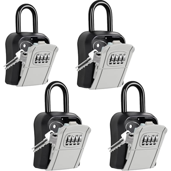 Portable Key Lock Box,Key Holder Safe Security Lock Box for Indoor, Outdoor, Garage, Garden, Store (4 Pack, Grey)
