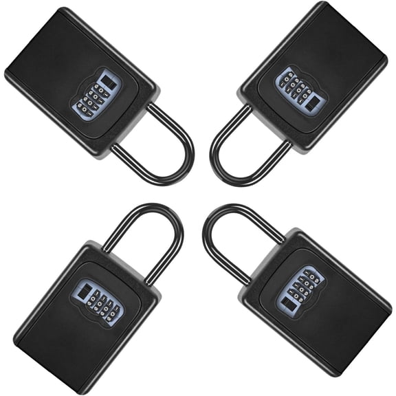 Portable Key Lock Box for House Key, Weatherproof Resettable Code House Key Safe Security Lock(4 Pack, Black)