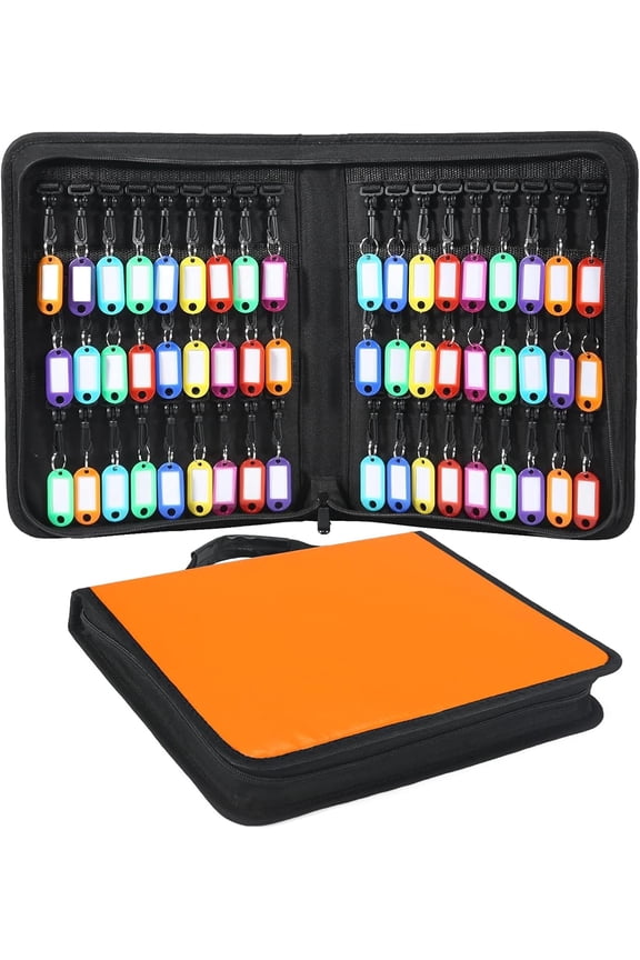Portable Key Organizer Case, 54 Key Tags & Hooks Orange Key Holder, Fireproof & Waterproof Key Case with Handle, Key Storage Organizer for Real Estate Sales,Hotel Executives, Car Service
