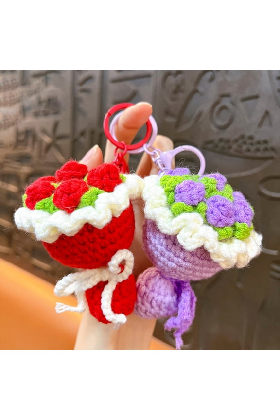 Portable Keychain Hand-Crocheted Wool Rose Petal Mini Bouquet Decoration Keychain Pendant Bags Backpacks Accessory