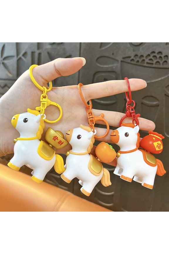 Portable Keychain Rotating Horse Design Key Ring Compact Size Horse Charm Miniature Decompression Toy