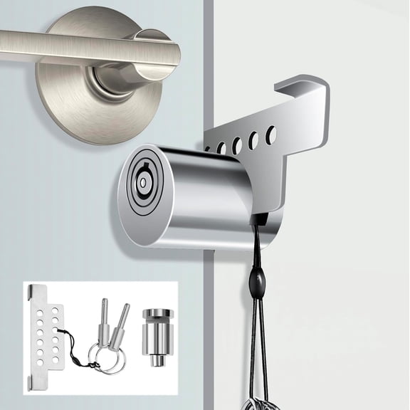 Portable Keyed Door Lock for Home/Travel Security, Child Safety Protection Extra Lock, Temporary No Drill Lockout Device with Key for Apartment Bedroom Hotel Room