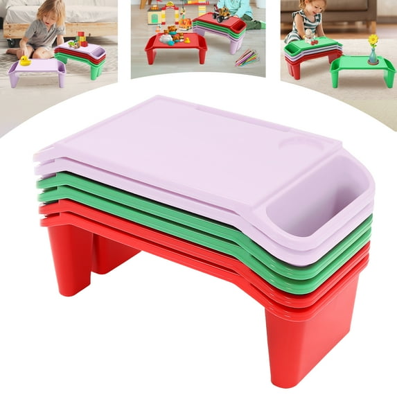 Portable Kids Lap Desk Tray Plastic Breakfast Lap Desk with Side Pockets & Slot Lap Table Snack Tray for Family, School, Class, Holiday Activities, and Kindergarten (6pcs)