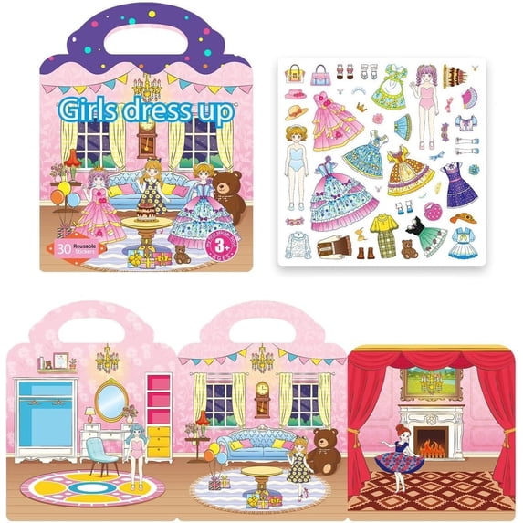 Portable Kids Sticker Book with Handle, 7-Themes Reusable & Washable Jelly Stickers for Toddlers, Preschool Learning Toys for Fine Motor Skills, Travel Autism Sensory Toys