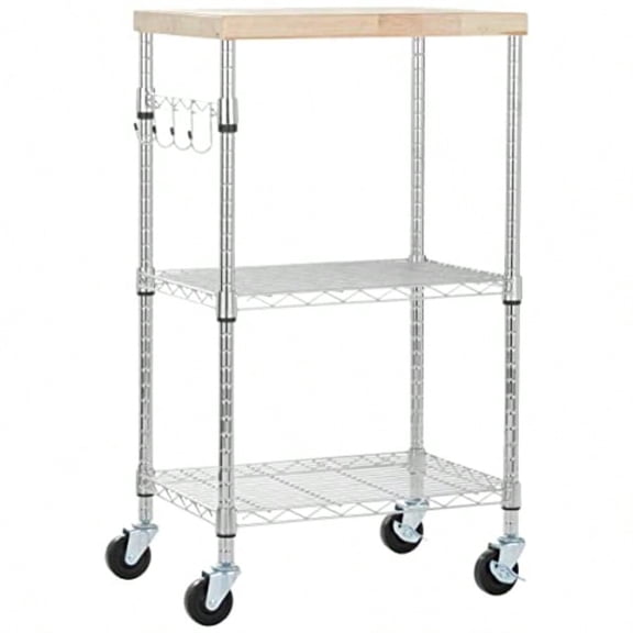 Portable Kitchen 3-Tier Storage Rack on Caster Wheels with Adjustable 2 Shees 175 Pound Capacity 21 x 15 x 36.7 inches LxWxH Wood/