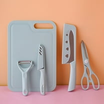 Portable Kitchen Knife Set with Chopping Board | 5-Piece Stainless Steel Fruit & Vegetable Knives | Paring Knife, Scissors & Pink/Blue Case | Home Cooking Essentials