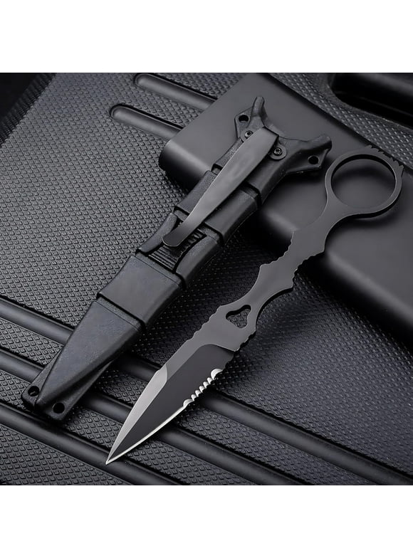 Portable Knife 6.7 Inch 440C Fixed Blade Outdoor Camping Portable Straight Knife With Sheath (Black)