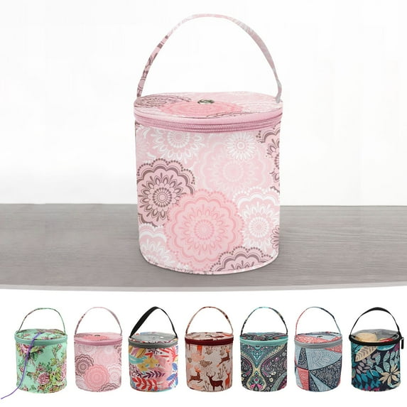 Portable Knitting Yarn Storage Bag - Wool Organizer with Crochet Hook Pockets, Travel-Friendly Woven Polyester Case for Needles & Supplies