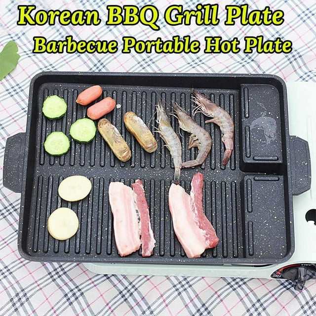 Portable Korean BBQ Grill Pan NonStick Grill Plate Gas Stove Cooker
