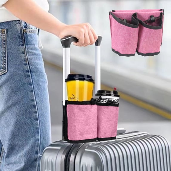 Portable L Age Cup Holder, Adjustable Suitcase Drink Holder for Travel, Fits Most Rolling Suitcase Handles for Airport, Busin Trip, Vacation, Pink, by IHXORA