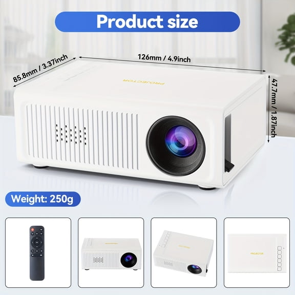 Portable LCD Projector | 1080P HD, 854x480 Resolution, USB/HDTV Input | Remote & Button Control | Multi-Device Compatible for Home Theater & Office