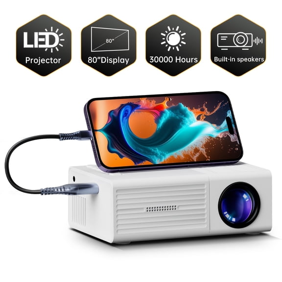 Portable LCD Projector Supporting 1080P with USB & HDMI Compatible with Smartphones, Laptops, TV Sticks & USB Drives, Remote Control Included