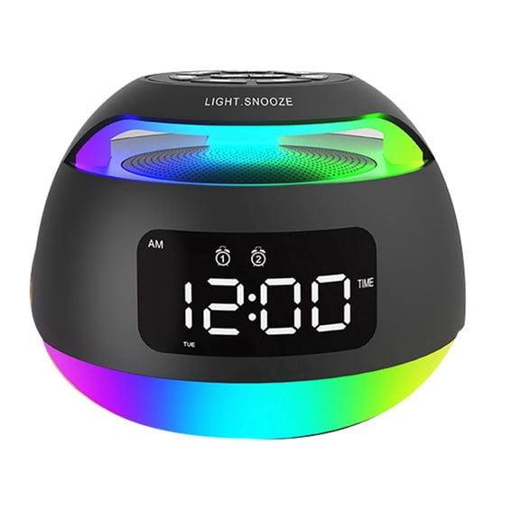 Portable LED Alarm Clock Radio RGB ColorfulLight Radio Receiver Wireless Bluetooth Speaker with DualAlarm Clock Snooze,B